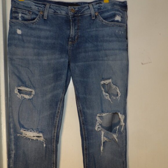Silver Distressed Boyfriend Jeans Sz 31 - Picture 2 of 7
